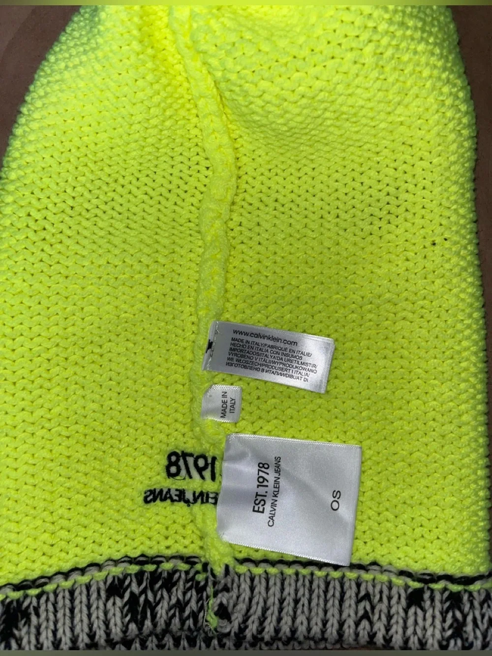 NWOT Neon Yellow Knit balaclava Sweater material stretch thick heavy cotton new
